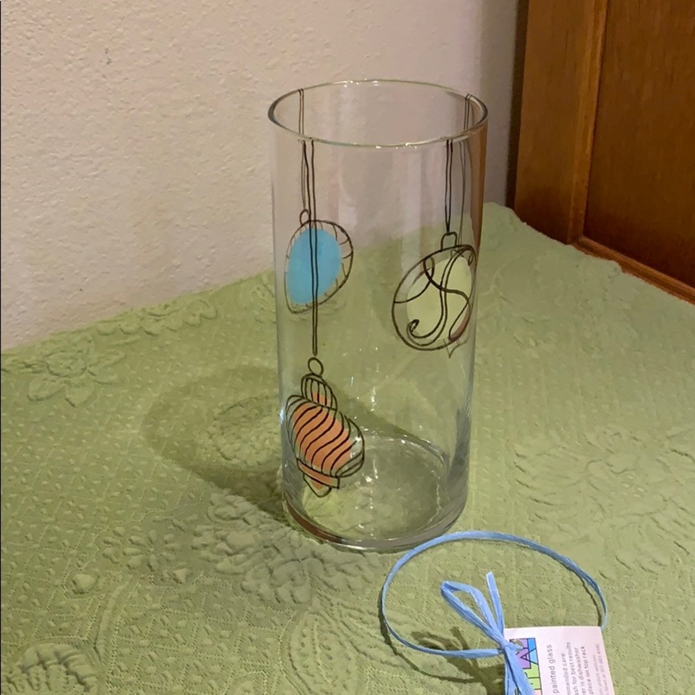 NWT Hand Painted Glass Christmas Ornament Vase